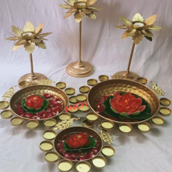 Urli with lotus Flower Candel Stand - Set of 6 - Made of Metal