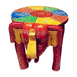 12 Inch - Fitted Elephant - Stool - Hand-Crafted Wooden Elephant Stool - Multi Color