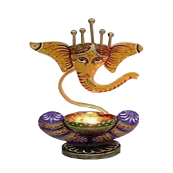 11 Inch - Tea Light Iron Body - Ganeshji  Design - Candle Holders - Multi Color