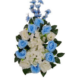 Artificial Rose With Hug  Flower Bouquet - White & Sky Blue Color