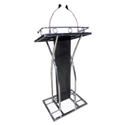 Podium with Paper Clip & 2 Mike - 4 FT - Made of Stainless Steel