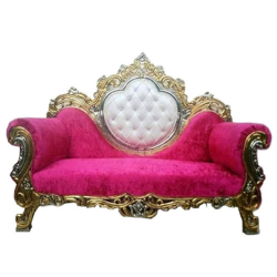 Regular Couches Sofa - Made Of Wood With Golden Polish - Pink & White Color