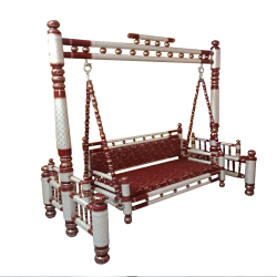 Sankheda Jhula - Wooden Swing - Made Of Teak Wood - White & Red Color