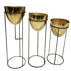 Planters With Stand - Made Of Iron  - Black & Gold Color