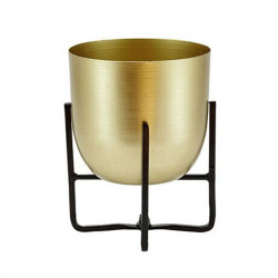 Planters With Stand - 20 CM - Made Of Iron & Metal (Black & Gold Powder Coated )