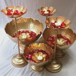 Urli- 10 Inch x 11 Inch x 14 Inch - Stand - 12 Inch x 15 Inch x 18Inch with Lotus Candle Stand - Made of  Metal - Golden Color