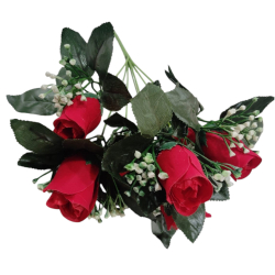 Artificial  2 Patti Red Velvet Rose 7 Stick Bunch