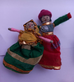 Standing Rajasthani Puppets - 3 Inch X 4 Inch - Multi Color