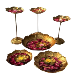 Decorative Urli With Lotus Stand - Sets Of 3 - Made Of Iron