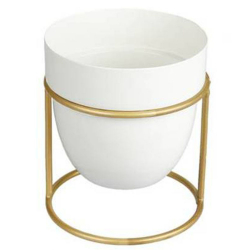 Planters With Stand - 20 CM - Made Of Iron & Metal (White & Gold Powder Coated )