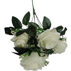 Artificial 8 Patti White Rose 5 Stick Bunch