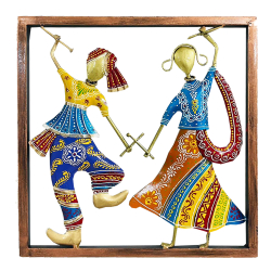 Fancy Wall Hanging Dandiya Couple - 12.5 Inch X 13 Inch - Made Of Iron