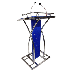 Podium with Paper Clip & 2 Mike - 4 FT - Made of Stainless Steel