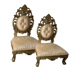 Vidhi Mandap Chair 1 Pair (2 Chair) - Made Of Wood & Brass Coating - Cream & Golden Color