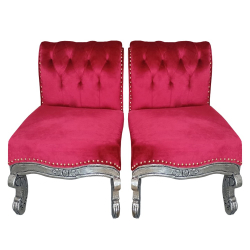 Vidhi Mandap Chair 1 Pair (2 Chair) - Made Of Wood & Brass Coating - Red & Silver Color