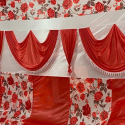 Designer Curtain - 10 FT X 15 FT - Made Of Red Flower Knitting Print