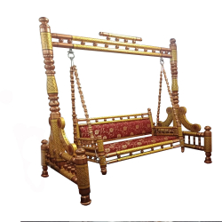 Sankheda Jhula - Wooden Swing - Made Of Teak Wood - Golden & Red Color