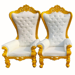 Mandap Chair 1 Pair (2 Chair) - Made of Mango Wood - White & Golden Color