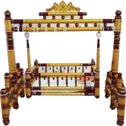 Sankheda Palna - Wooden Cradle - 4.5 FT - Brown & Golden Color