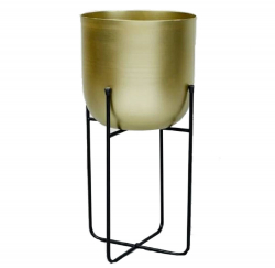 Planters With Stand - 38  CM - Made Of Iron & Metal (Black & Gold Powder Coated)