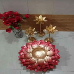 Urli with Lotus Flower Stand - Set of 4 - Made of Metal