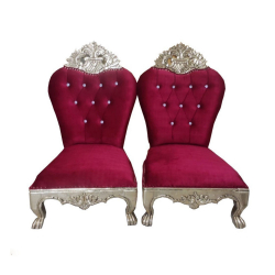 Vidhi Mandap Chair 1 Pair (2 Chair) - Made Of Wood & Brass Coating - Red & Golden Color