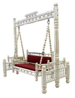 Sankheda Jhula - Wooden Swing - Made Of Teak Wood - Cream & Red Color