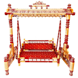 Sankheda Jhula - Wooden Swing - Made Of Teak Wood -Golden & Red Color