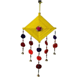 Decorative Kite Shape Wall Hanging - Made of Woolen, Bamboo & Metal Ball