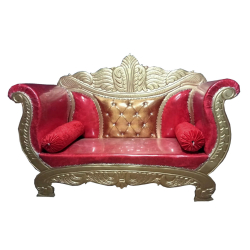 Regular Couches Sofa - Made Of Wood With Golden Polish -Red Color