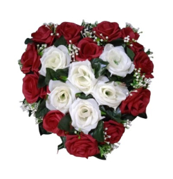 Artificial  Rose Heart Shape Bouquet - Red & White Colour