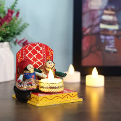 Raja Rani T Light With Wax Candle - 3.5 Inch X 4 Inch - Multi Color