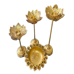 Urli with Lotus Flower Candle Stand - Set of 4 - Made of Metal