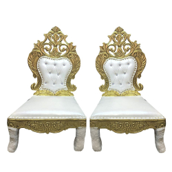 Vidhi Mandap Chair 1 Pair (2 Chair) - Made Of Wood & Brass Coating - White & Golden Color
