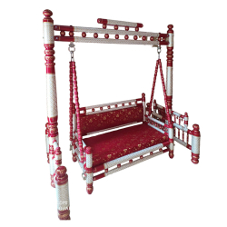 Sankheda Jhula - Wooden Swing - Made Of Teak Wood - Cream & Red Color