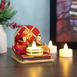 Shahi Raja Rani T Light With Led Light - 3.5 Inch X 4 Inch - Multi Color