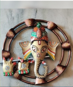 Murli Ganesha Wall Frame  - 18 Inch - Made Of Metal