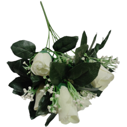 Artificial  2 Patti  White Velvet Rose 7 Stick Bunch