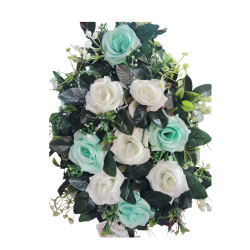 Artificial Rose Flower Bouquet - White & Sky Blue Color